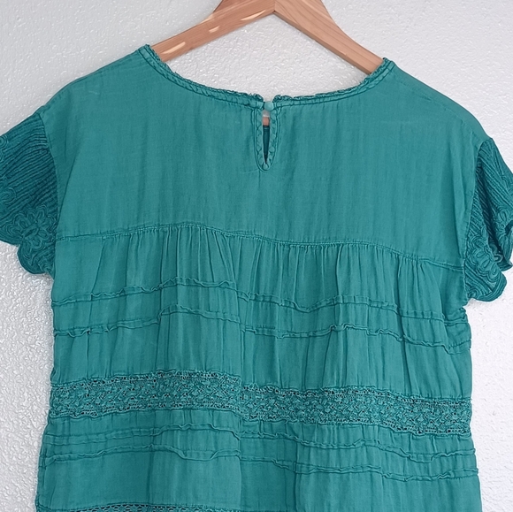 Sundance Aria 100% Cotton Sz XXS Lace Ruffle Boho Tiered Short-Sleeve Top - Picture 13 of 16